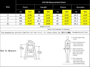 Size chart for women lace patchwork long sleeve top with measurements from S to XL
