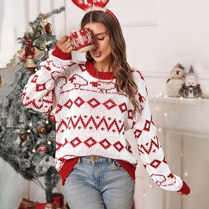 Women's festive Christmas sweater with Fair Isle reindeer and snowflake patterns