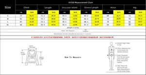 Detailed size chart for mesh embroidered long sleeve bodysuit from S to XL in cm and inches