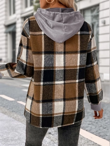 Détails du sweat à capuche à carreaux avec capuche grise et motif vintage marron
