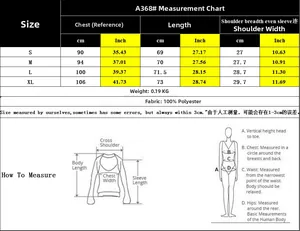 Size chart for women's geometric print shirt with measurements for S, M, L, XL sizes