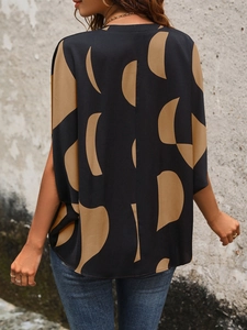 Close-up back view of a summer short-sleeve shirt with geometric semi-circle print