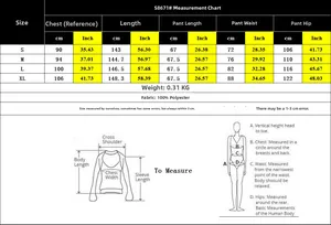 Guide détaillé des tailles pour combinaison à rayures avec mesures buste, taille et longueur