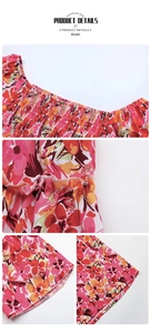 Détail du smockage à imprimé fleuri et de la texture à volants sur cette robe d'été