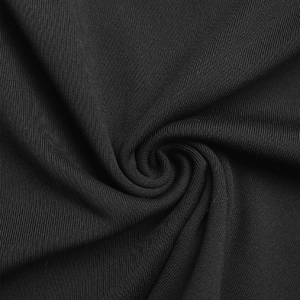 Close-up of black ribbed knit fabric texture showing fine soft stretch material detail