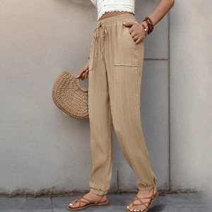 Pantaloni jogger kaki testurizzati da donna con coulisse e caviglie elasticizzate