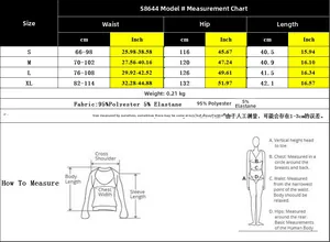 Detailed size guide and measurements chart for women's high-waisted casual shorts