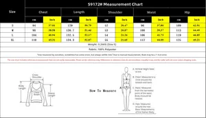 Size chart detail for printed wide leg jumpsuit showing chest and length in cm and inches