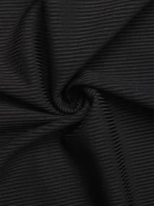 Detailed close-up of premium black ribbed knit fabric texture with vertical stripe patterns