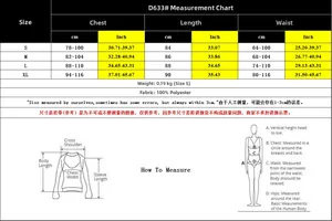 Detailed size chart for the backless mini dress with chest and waist measurements in cm and inches
