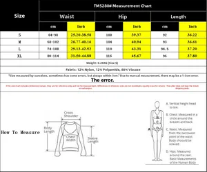 Detailed size chart for khaki A-line skirt with measurements for S, M, L, XL sizes