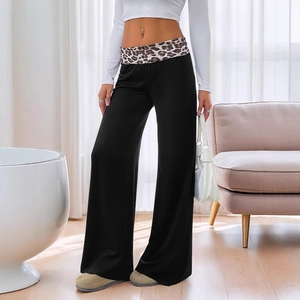 Pantalon large taille basse pour femme avec empiècements contrastés imprimé léopard