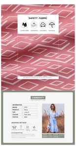 Detail of pink summer dress with white geometric pattern and breathable fabric texture