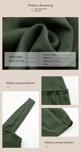 Détail de la texture en maille côtelée et des coutures de l'ourlet de cette robe verte