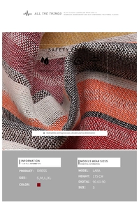 Detail of high-quality striped woven fabric showing breathable rainbow texture on dress