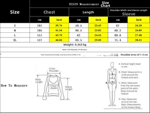 Detailed size chart for patchwork hoodie showing S to XL measurements in cm and inches