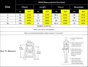 Size chart showing chest, length, sleeve, and shoulder measurements for striped shirts