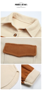 Detail view of polar fleece jacket showing marble buttons and contrast chest pockets
