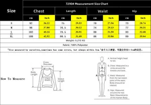 Size chart for women's V-neck bodysuit showing S-XL dimensions and 100% polyester fabric