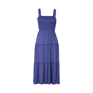 Robe d'été sans manches violette à volants avec bustier smocké pour vacances à la plage