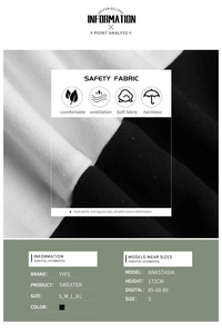 Size chart and fabric details for color-block zipper sweater dress with model measurements