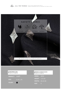 Macro view of silver diamond pattern jacquard fabric on a black long-sleeve shirt