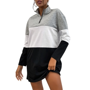 Women's color block quarter zip pullover sweatshirt with long sleeves and funnel neck