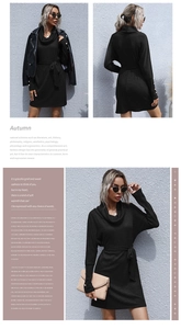 Detail of black knit dress featuring a turtleneck and chic buttoned cuffs