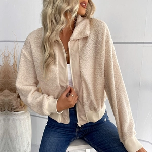 Giacca Casual da Donna in Pile Sherpa a Maniche Lunghe con Cerniera Collo Alto Cappotto Teddy Caldo Capispalla Autunno Inverno