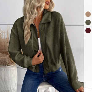 Giacca in pile sherpa da donna con zip e colletto rialzato per autunno e inverno