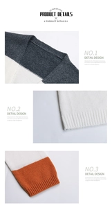 Détail de la texture en maille tricolore avec poignets côtelés rayés gris, blanc et orange