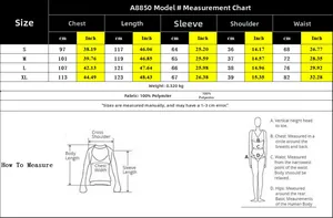 Tableau des tailles détaillé pour robe imprimée à manches longues avec mesures en cm