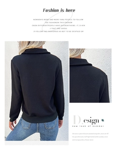 Detail showing geometric lattice embossed texture and ribbed cuffs of the black sweatshirt