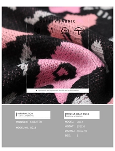 Gros plan sur la maille jacquard rose et noire de qualité supérieure pour ce pull femme