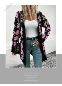 Détails du gilet en maille léopard pour femme avec manches longues et poignets côtelés