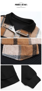 Detail showing the snap-button collar, checkered fabric lining and textured wavy knit fabric