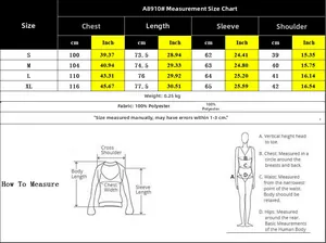 Size guide with detailed measurements for the V-neck asymmetrical gold foil long sleeve top