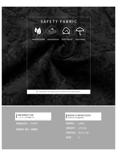 Detailed macro view of black lace texture and floral jacquard fabric for women shirt