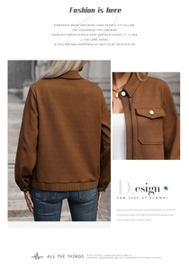 Détail d'une veste marron zippée pour femme avec texture matelassée et col à revers
