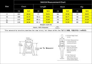 Detailed size chart for V-neck bodysuit showing chest, length, and waist dimensions