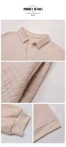 Detailed close-up of light pink quilted fabric texture and ribbed cuffs on sweatshirt