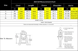 Detailed size chart for blue vintage dress showing chest waist and length in cm and inches
