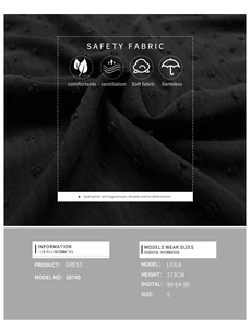 Detailed macro view of black polka dot chiffon fabric texture for model S8740 dress