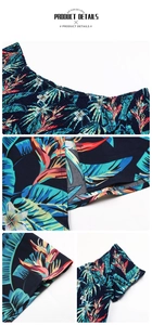 Detail of tropical floral print and elastic smocking technique on summer vacation dress