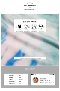 Détail du tissu tie-dye bleu et tableau des tailles pour cet ensemble décontracté femme
