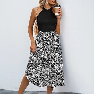 Women's Halter Neck Leopard Print Patchwork Midi Dress Sleeveless Elegant Summer A-Line Party Dress High Waist Beach Sundress
