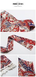 Détails du haut bohème à motif paisley avec col, ceinture assortie et bordure à franges blanches