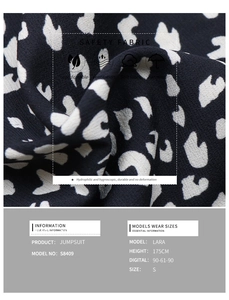 Detailed view of leopard print jumpsuit fabric texture with breathable material specifications