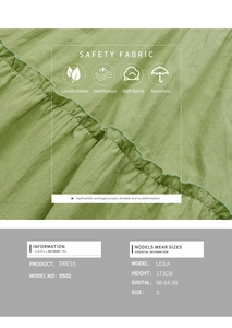 Macro detail of breathable avocado green cotton linen fabric for the sleeveless dress