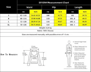 Size chart for high-waisted ethnic print trousers showing waist, hip, and length specs